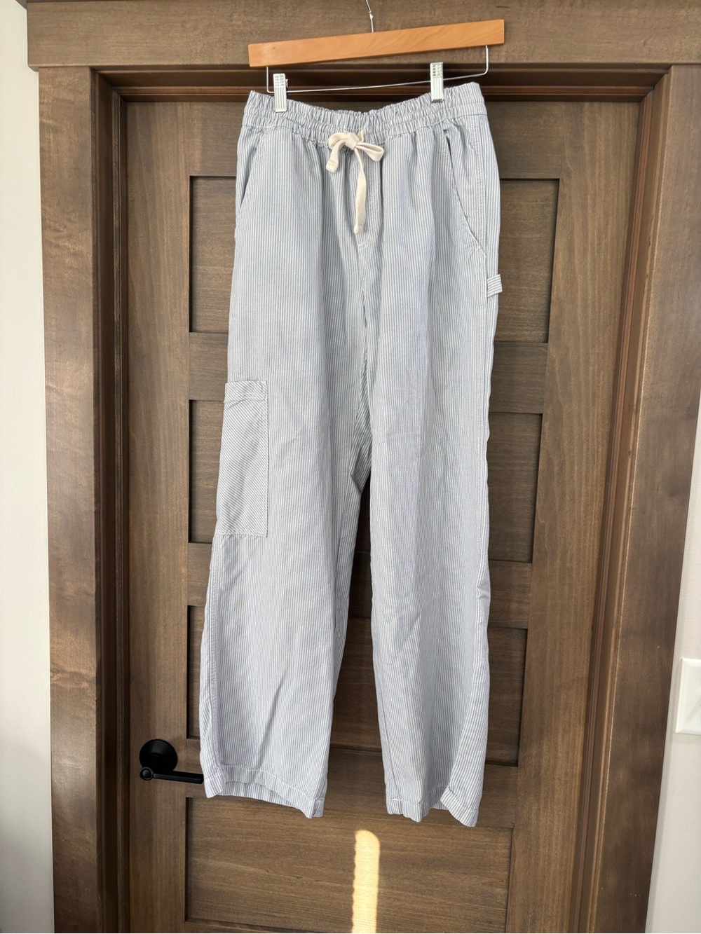 aerie Light Blue Pinstripe Cargo Drawstring Pants